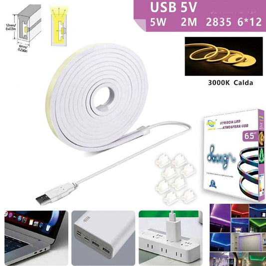 STRISCIA LED FLESSIBILE PER GANCI BINARIO SOFFITTO SCRITTA USB LUCE BIANCO CALDO