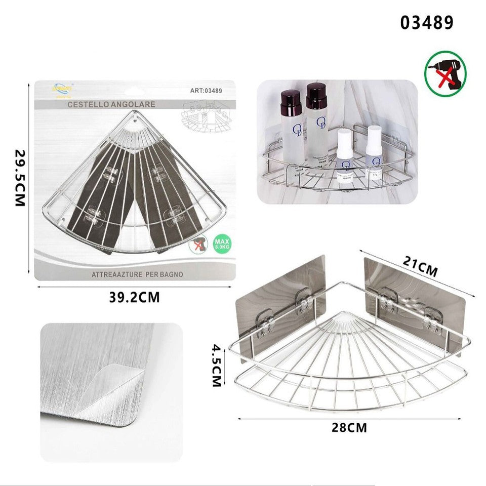 MENSOLA ANGOLARE DA PARETE ADESIVA SCAFFALE ORGANIZER PORTAOGGETTI 03489