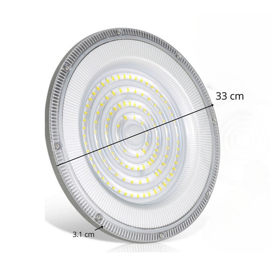 FARO INDUSTRIALE LED 300W DISCO ROTONDO UFO IP65 PLAFONIERA CAMPANA 6500K