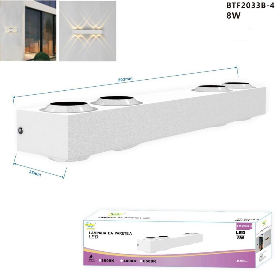 APPLIQUE LED 8W BIANCO LAMPADA LUCE 6500K PARETE UP DOWN ESTERNO INTERNO