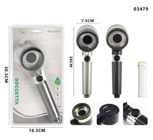 SOFFIONE DOCCIA DOCCETTA FILTRO MULTIGETTO REGOLABILE SPAZZOLA CORPO 03479