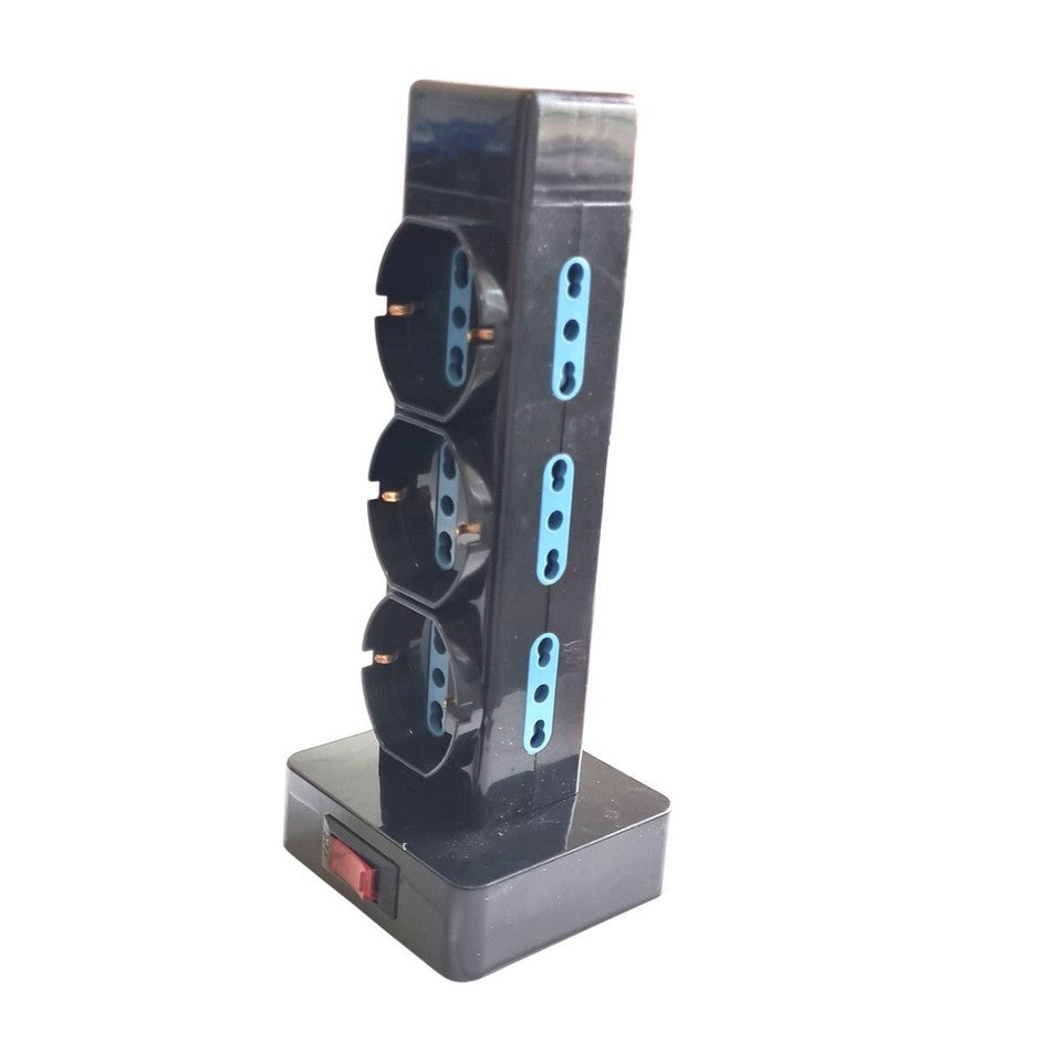 MULTIPRESA VERTICALE CIABATTA TORRE 9 USCITE 16A SCHUKO 250V INTERRUTTORE ON OFF