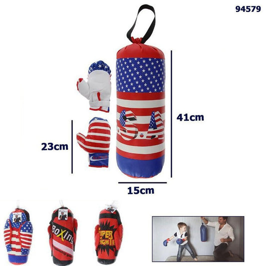 KIT SAC DE BOXE 41CM AVEC GANTS ENFANT JEU ENTRAÎNEMENT BOXEUR KICK BOXING