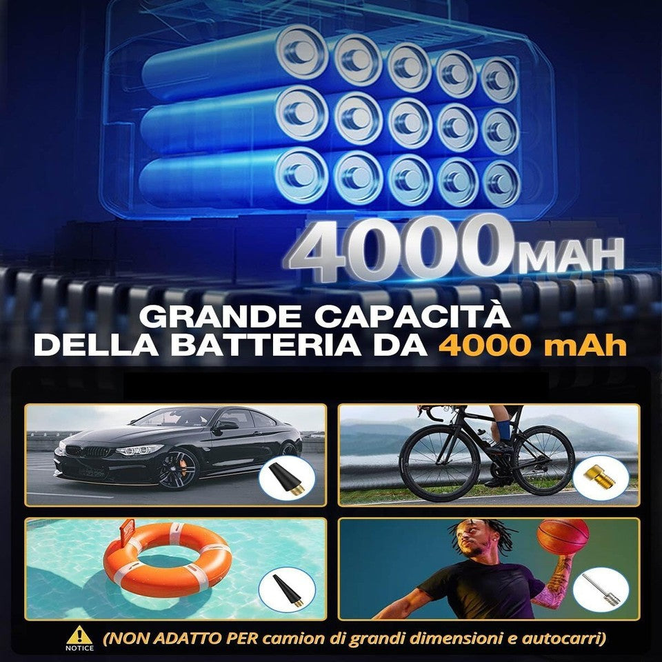 MINI COMPRESSORE AD ARIA AUTO PORTATILE GONFIATORE RICARICABILE DISPLAY LED AUTO