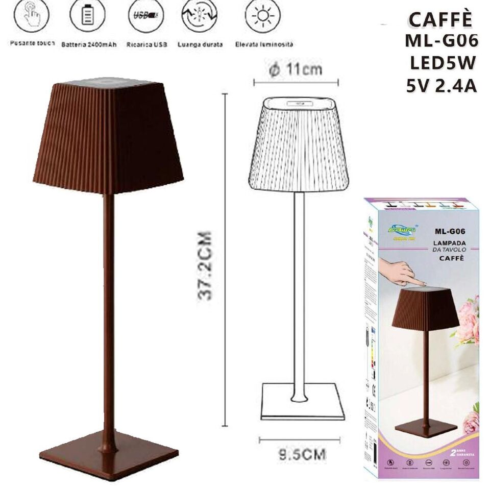 LAMPADA TAVOLO TOUCH LED MODERNA RICARICABILE BAR HOTEL RISTORANTE MARRONE MLG06
