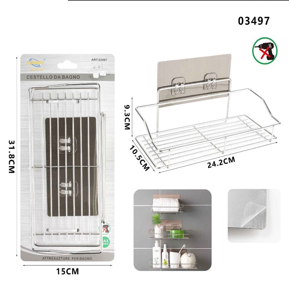 MENSOLA DA PARETE ADESIVA SCAFFALE ORGANIZER PORTAOGGETTI BAGNO CUCINA 03497