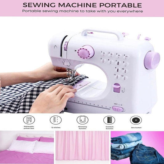 MACHINE À COUDRE PORTABLE AVEC PÉDALE 2 VITESSES ET 12 POINTS DE COUTURE YASM-505A