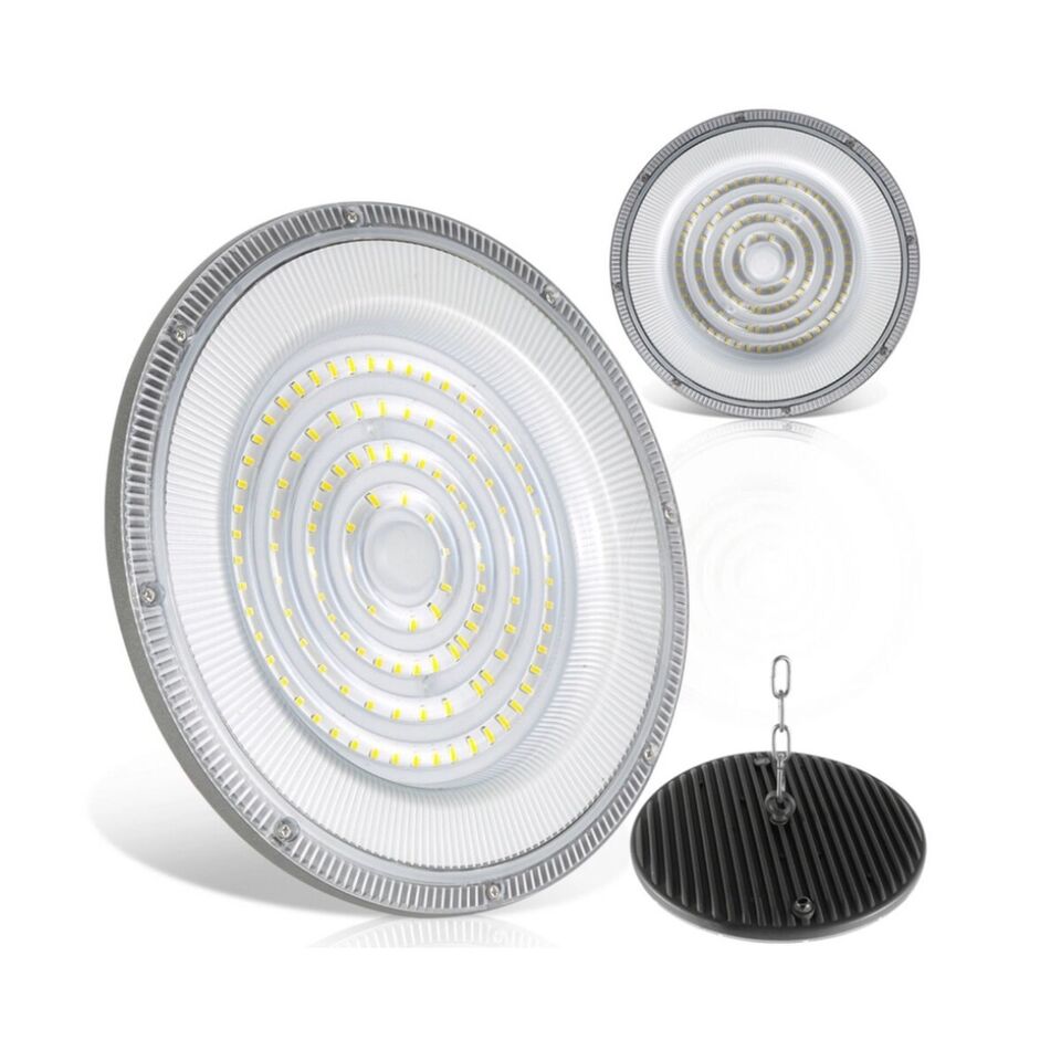 FARO INDUSTRIALE LED 200W DISCO ROTONDO UFO IP65 PLAFONIERA CAMPANA 6500K