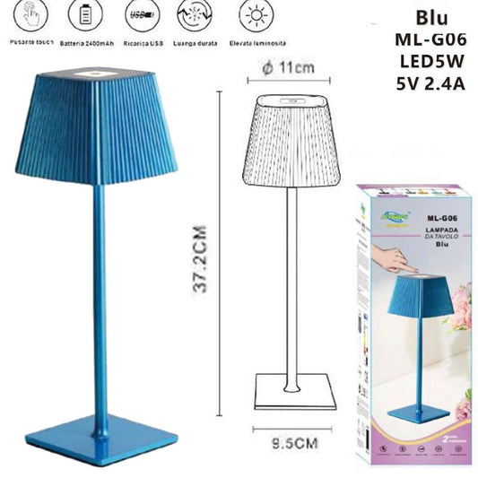 LAMPADA TAVOLO TOUCH LED MODERNA RICARICABILE BAR HOTEL RISTORANTE BLU ML-G06