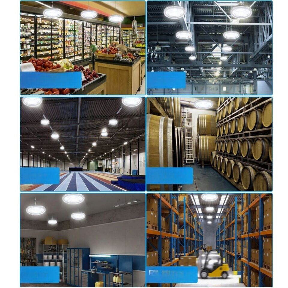 FARO INDUSTRIALE LED 300W DISCO ROTONDO UFO IP65 PLAFONIERA CAMPANA 6500K