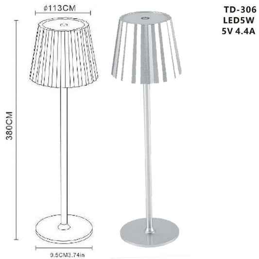 LAMPE DE TABLE TACTILE LED MODERNE RECHARGEABLE BAR HÔTEL RESTAURANT ARGENT TD306