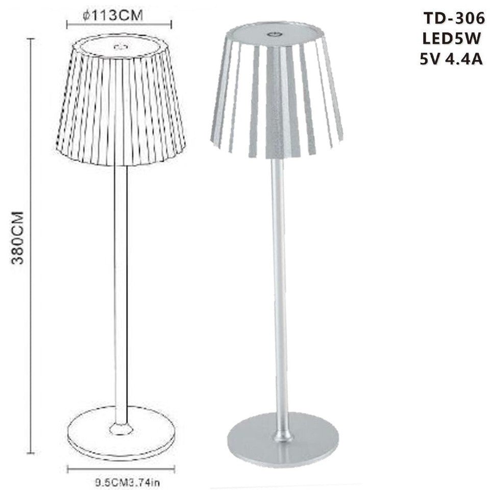 LAMPADA TAVOLO TOUCH LED MODERNA RICARICABILE BAR HOTEL RISTORANTE ARGENTO TD306