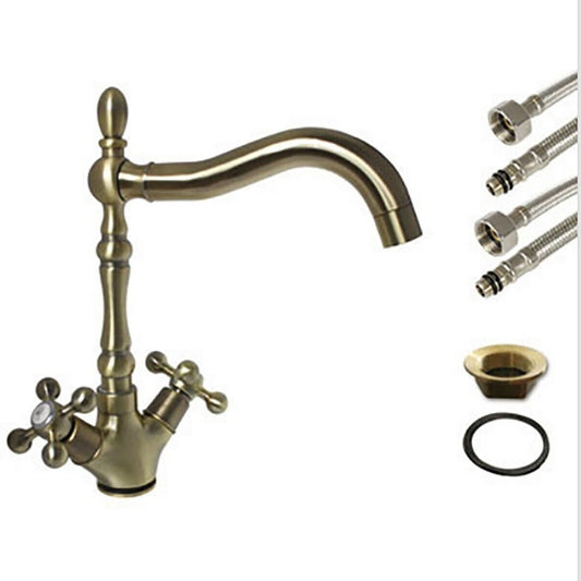 RUBINETTO LAVELLO CUCINA CANNA ALTA ANTICO MISCELATORE LAVANDINO OTTONE JH-1694