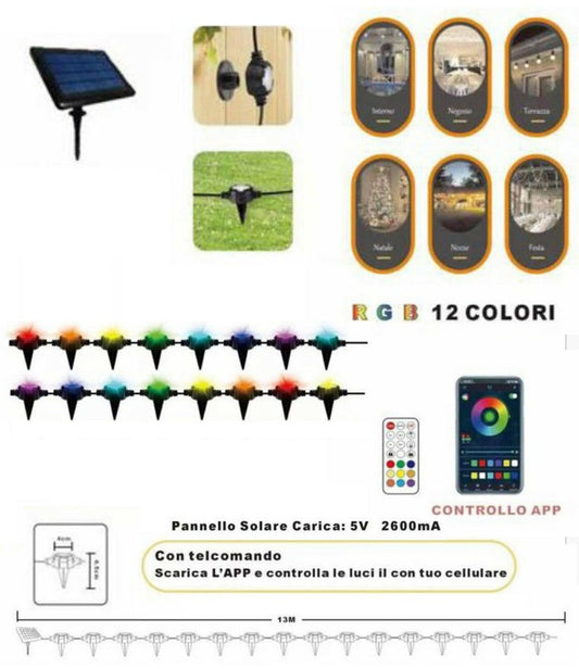 GUIRLANDE LED INTELLIGENTE RVB BALISE SOL EXTERIEUR SOLAIRE 16 AMPOULES IP65 F16C