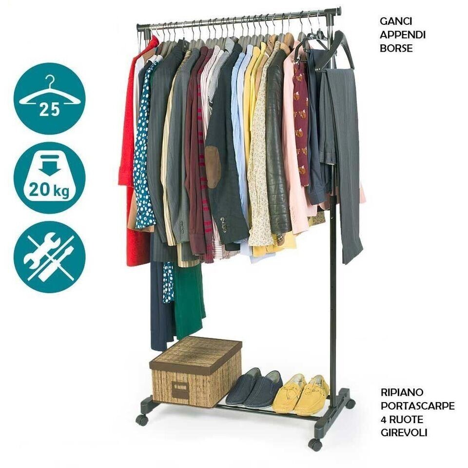 STAND APPENDIABITI ALLUNGABILE TELESCOPICO SINGOLO RUOTE 80x42x155CM 69064