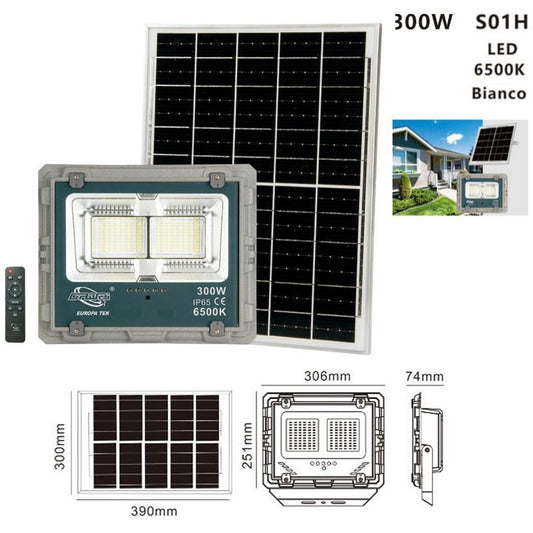 PROJECTEUR LED AVEC PANNEAU SOLAIRE LUMIÈRE FROIDE SPOT LED MAISON JARDIN EXTÉRIEUR 300W