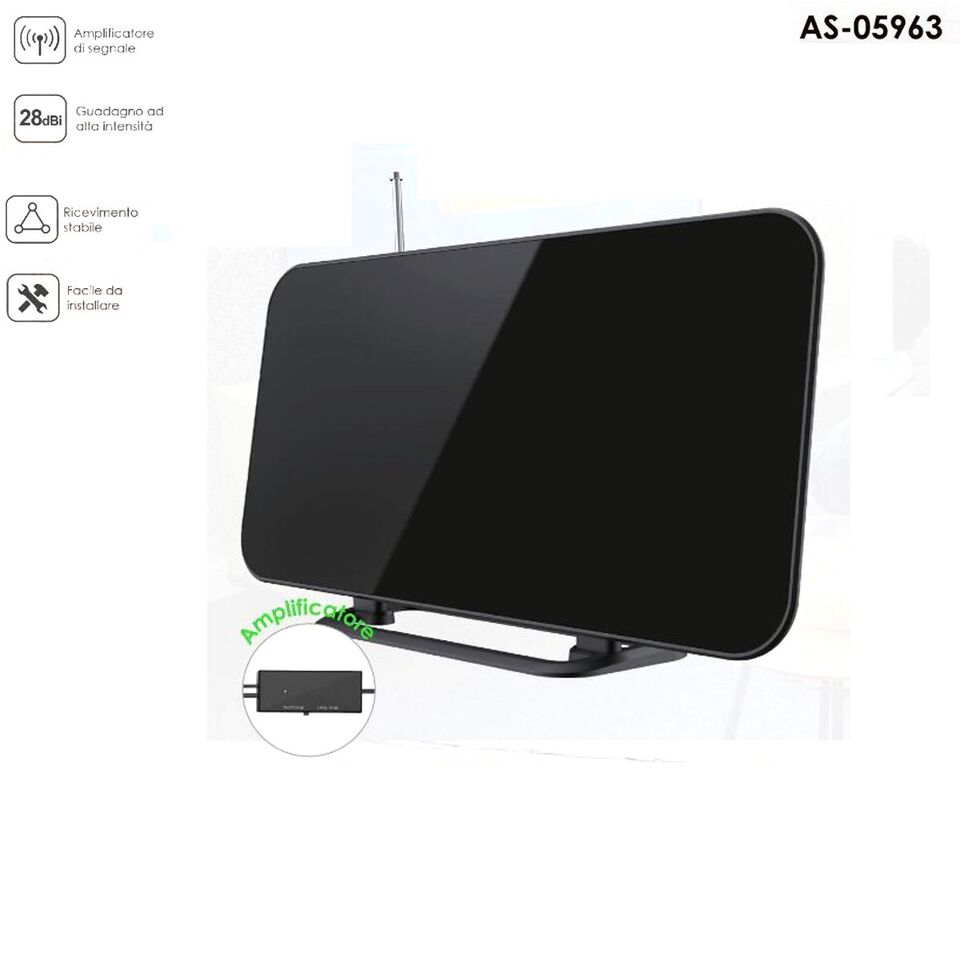 ANTENNA DIGITALE TERRESTRE PORTATILE AMPLIFICATORE 28DB DVB-T AUTO CAMPER CASA TV TELEVISIONE