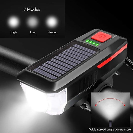 ÉCLAIRAGE VÉLO LED RECHARGEABLE ÉNERGIE SOLAIRE PHARE FEU ARRIÈRE VÉLO USB KLAXON