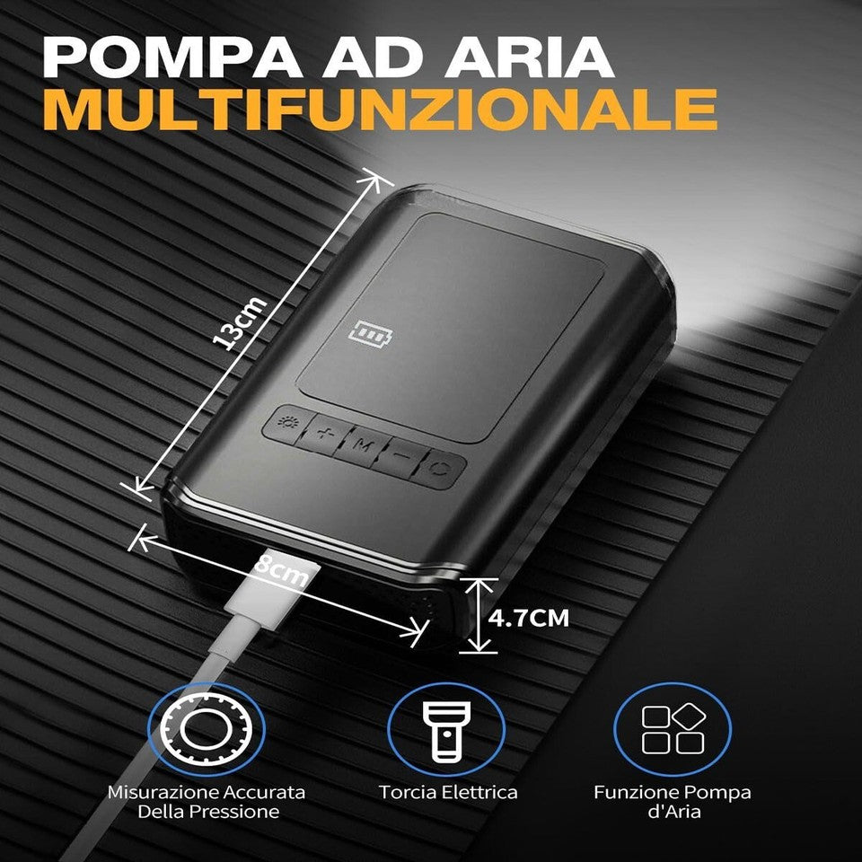 MINI COMPRESSORE AD ARIA AUTO PORTATILE GONFIATORE RICARICABILE DISPLAY LED AUTO