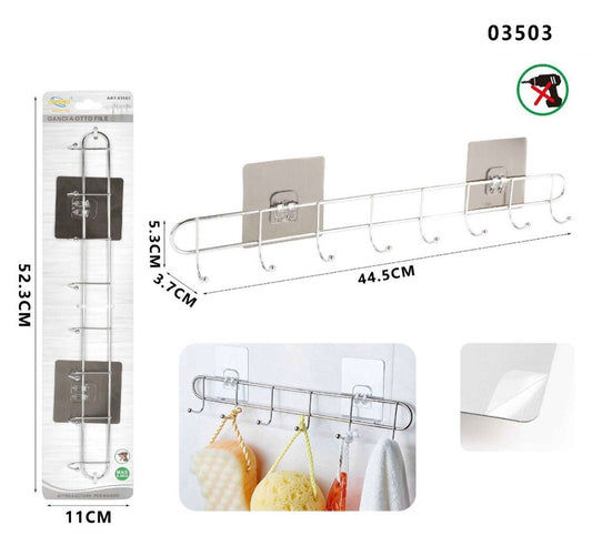 PORTA ASCIUGAMANI CON 8 GANCI BAGNO PARETE SALVIETTE GANCIO CASA ADESIVO 03503