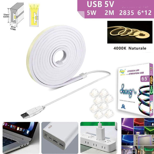 STRISCIA LED FLESSIBILE PER GANCI BINARIO SOFFITTO SCRITTA USB LUCE NATURALE