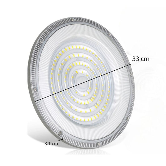 FARO INDUSTRIALE LED 300W DISCO ROTONDO UFO IP65 PLAFONIERA CAMPANA 6500K