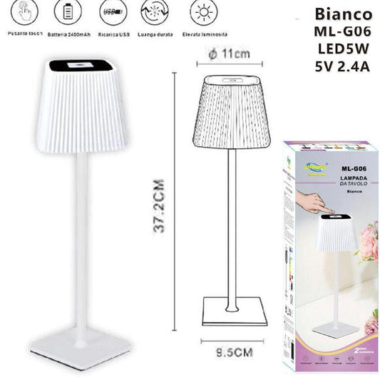 LAMPADA TAVOLO TOUCH LED MODERNA RICARICABILE BAR HOTEL RISTORANTE BIANCO ML-G06