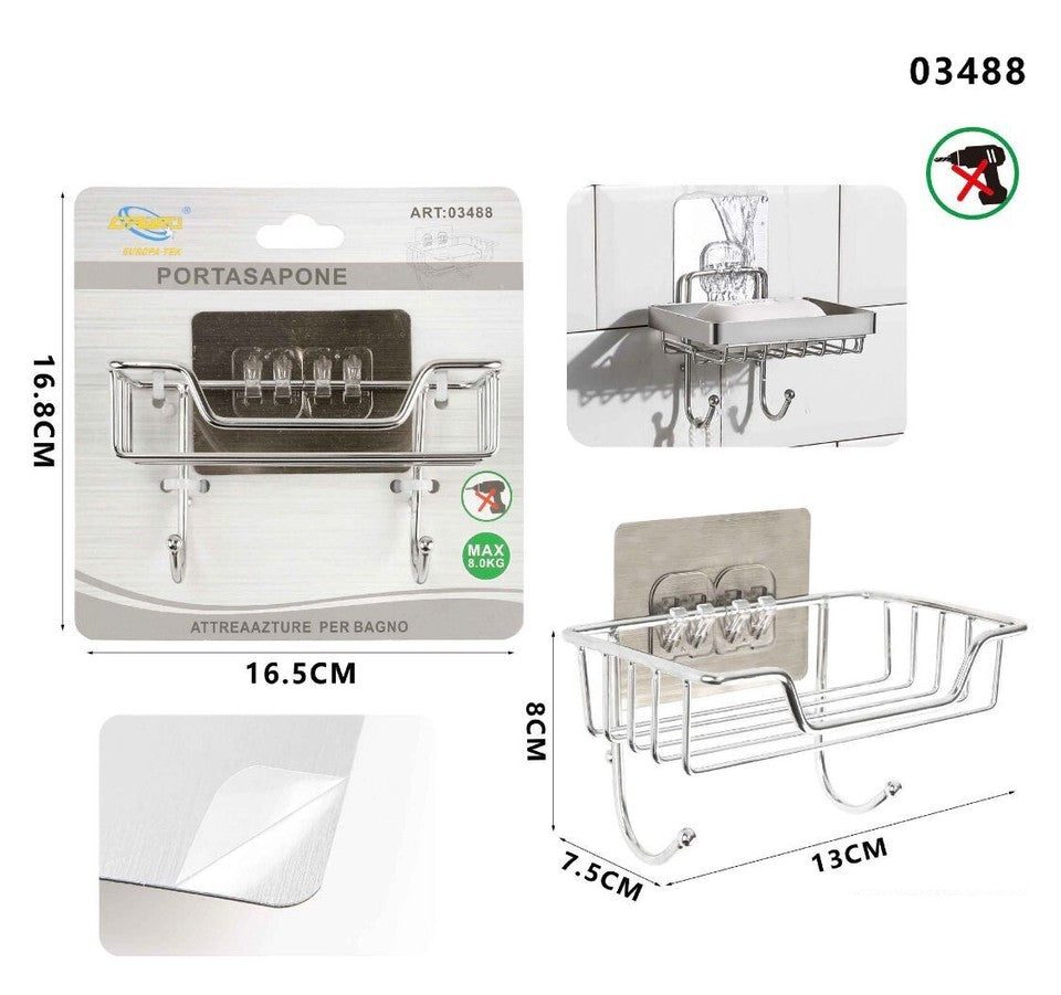 PORTA SAPONETTA CON GANCI PORTASAPONE SAPONE SUPPORTO ARREDO CASA ADESIVO 03488