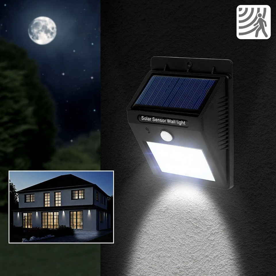 SPOT LUMINEUX 30 LED AVEC PANNEAU SOLAIRE RECHARGEABLE DÉTECTEUR DE MOUVEMENT EXTÉRIEUR