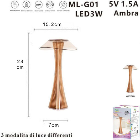LAMPADA TAVOLO TOUCH LED MODERNA RICARICABILE BAR HOTEL RISTORANTE AMBRA ML-G01