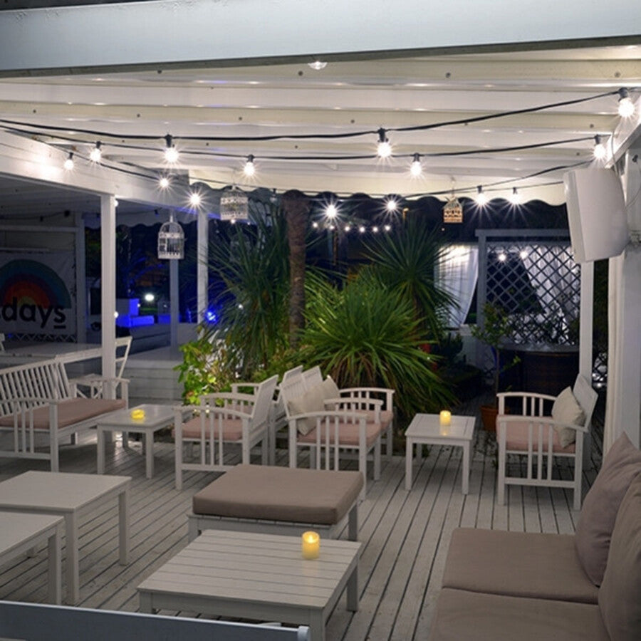 GUIRLANDE LUMINEUSE 10M ET 10 DOUILLES E27 NOIRE EXTENSIBLE IP44 INTÉRIEUR EXTÉRIEUR