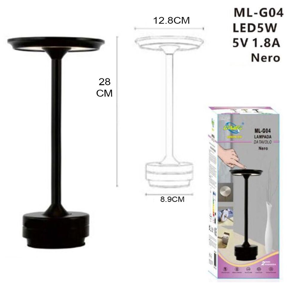 LAMPADA TAVOLO TOUCH LED MODERNA RICARICABILE BAR HOTEL RISTORANTE NERO ML-G04
