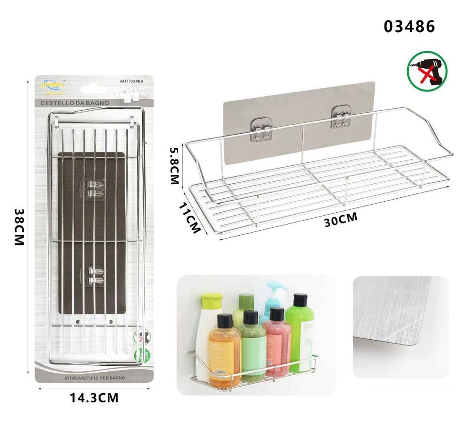 MENSOLA DA PARETE ADESIVA SCAFFALE ORGANIZER PORTAOGGETTI BAGNO CUCINA 03486