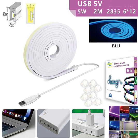 BANDEAU LED FLEXIBLE POUR CROCHETS AVEC RAIL DE PLAFOND ÉCRITURE USB LUMIÈRE BLEUE