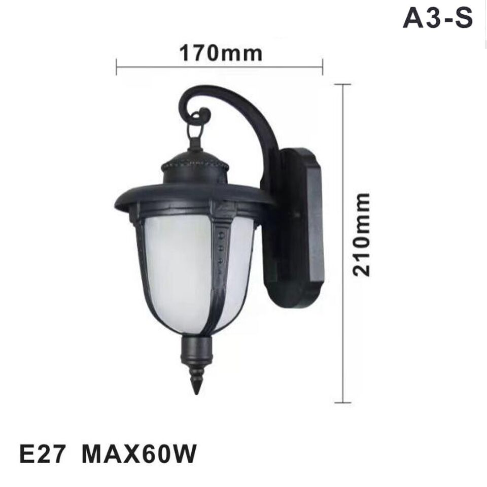 LAMPADA LANTERNA FARETTO MURO APPLIQUE GIARDINO ATTACCO E27 ESTERNO NERO A3-S