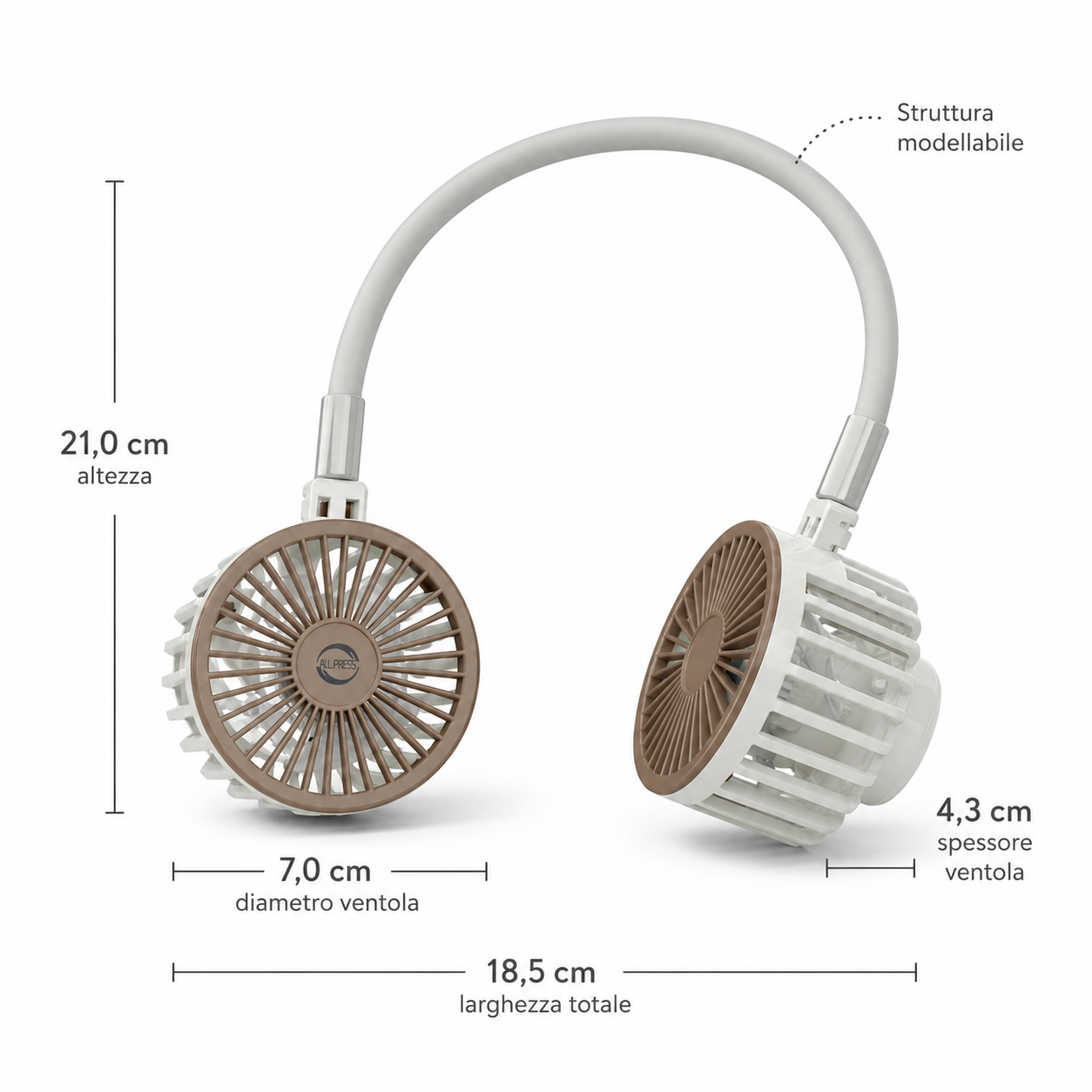 VENTILATORE COLLO CON PALE PORTATILE RICARICABILE SPORT 3 VELOCITÀ AS-08936