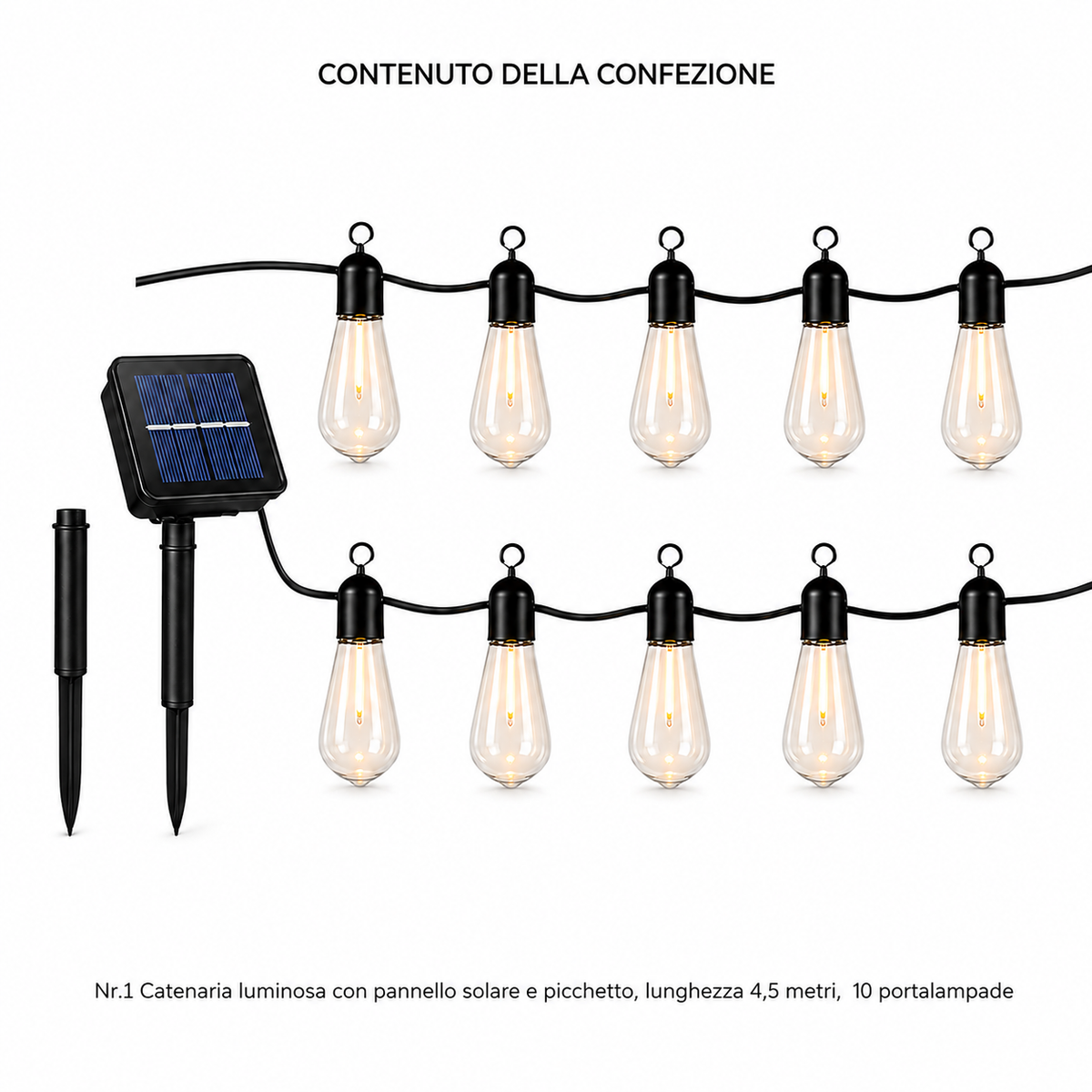 GUIRLANDE LUMINEUSE SOLAIRE EXTÉRIEURE INTÉRIEURE 10 AMPOULES LED BLANC CHAUD 2700K