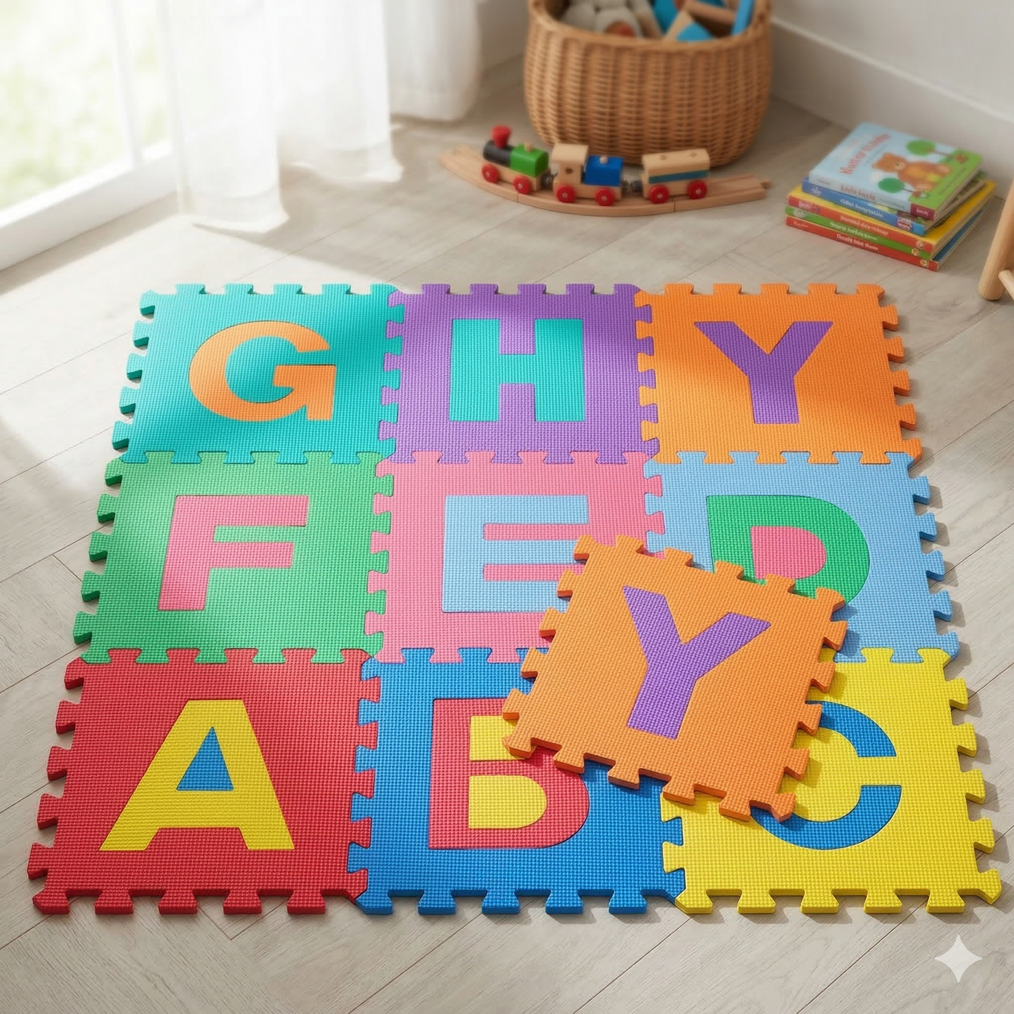 TAPPETINO TAPPETO PUZZLE LETTERE COLORATI GIOCO BAMBINO 29.5X29.5CM GOMMA EVA