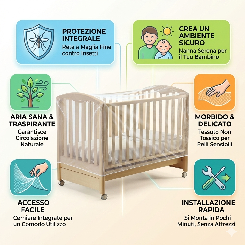 ZANZARIERA UNIVERSALE CULLA PALESTRINA LETTINO TRASPIRANTE BOX ELASTICO ZANZARE