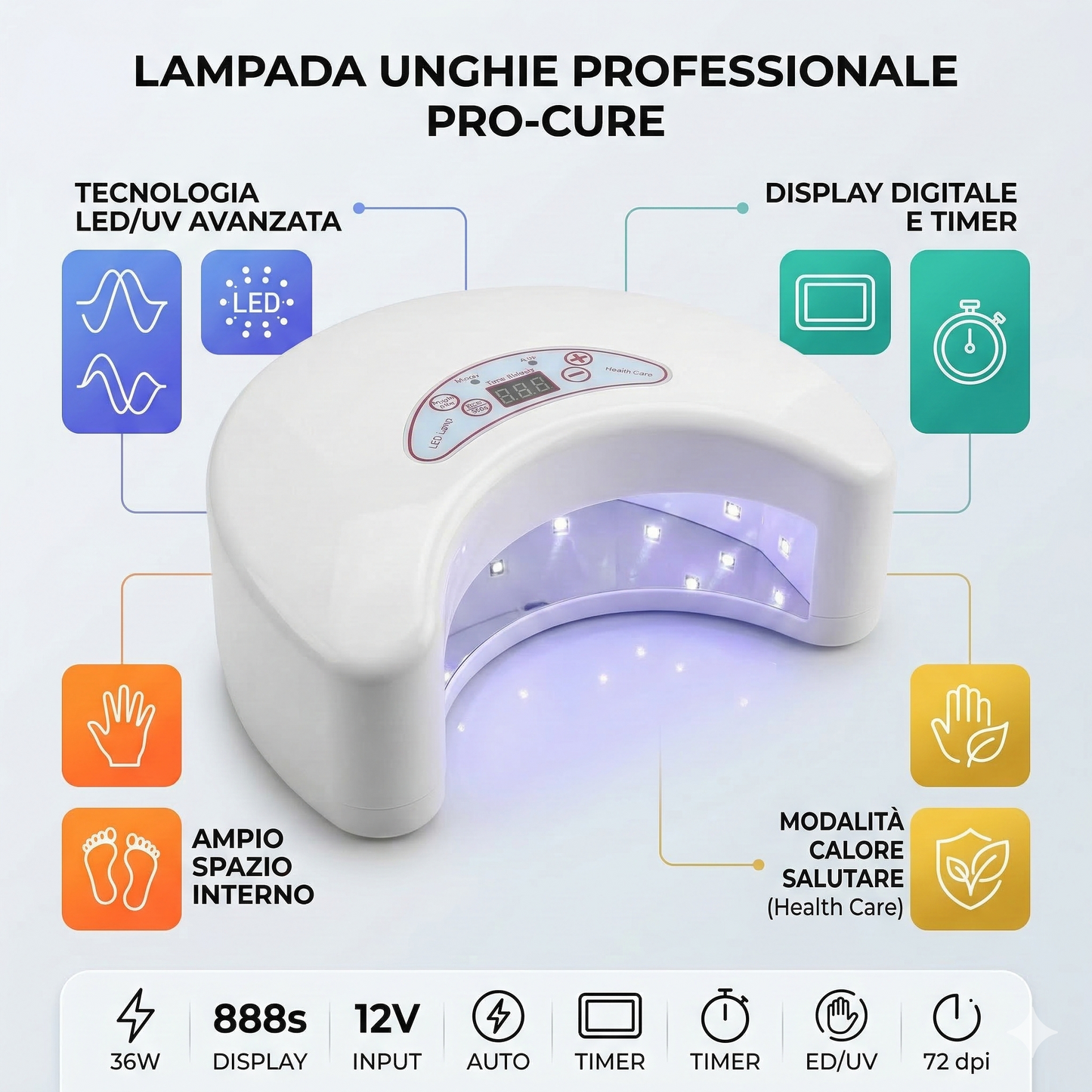 FORNETTO LAMPADA UV RICOSTRUZIONE UNGHIE SMALTO NAIL ART CON DISPLAY TIMER 35B