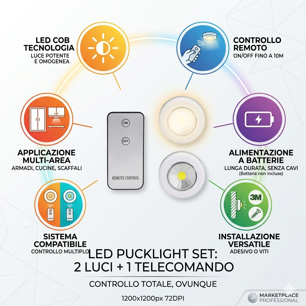 2 FARETTI COB CONTROLLO REMOTO PUNTO LUCE A LED LAMPADA ARMADIO CON TELECOMANDO