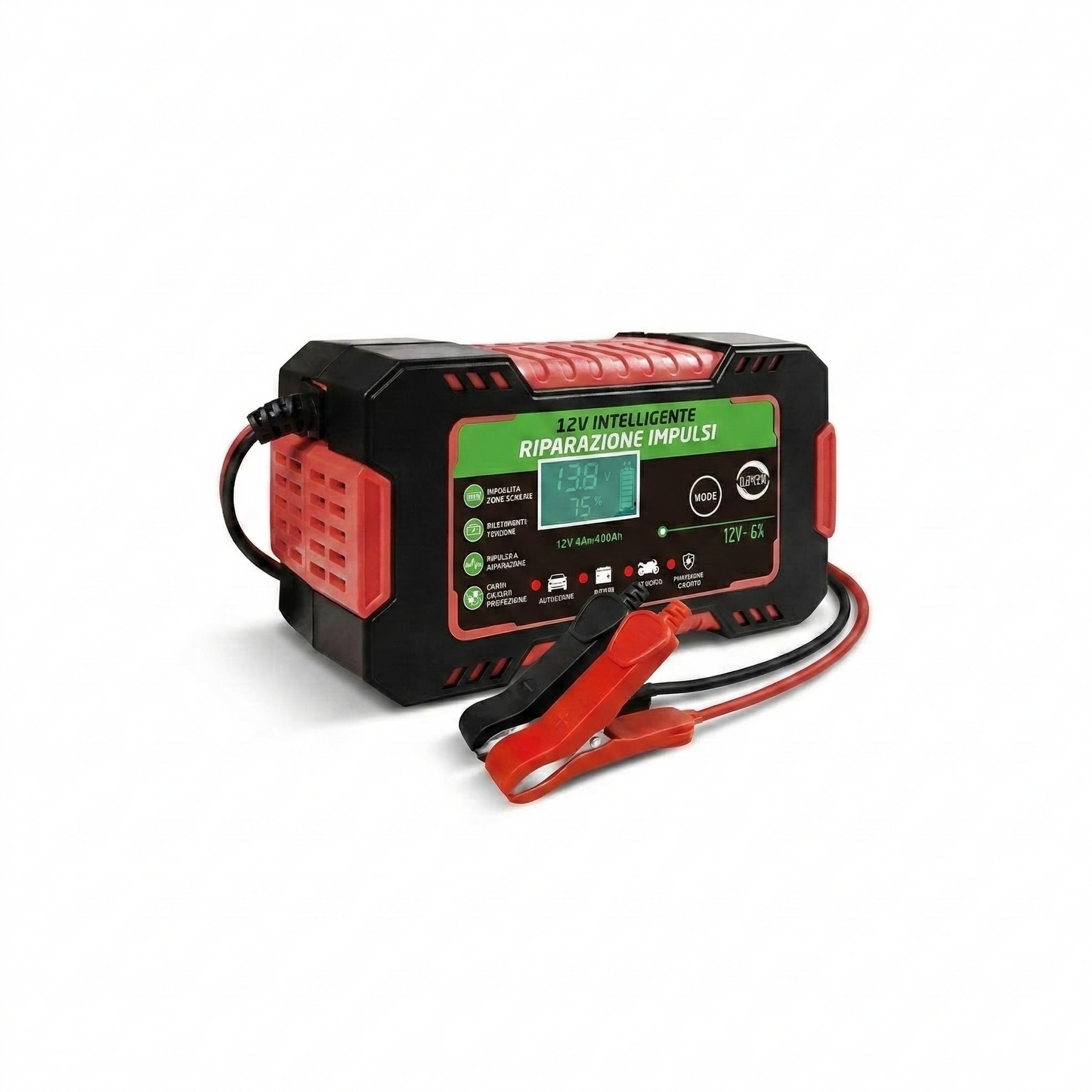 CARICABATTERIA PER AUTO 12V 3A 5A 6A CARICA AUTOMATICO INTELLIGENTE AUTO MOTO
