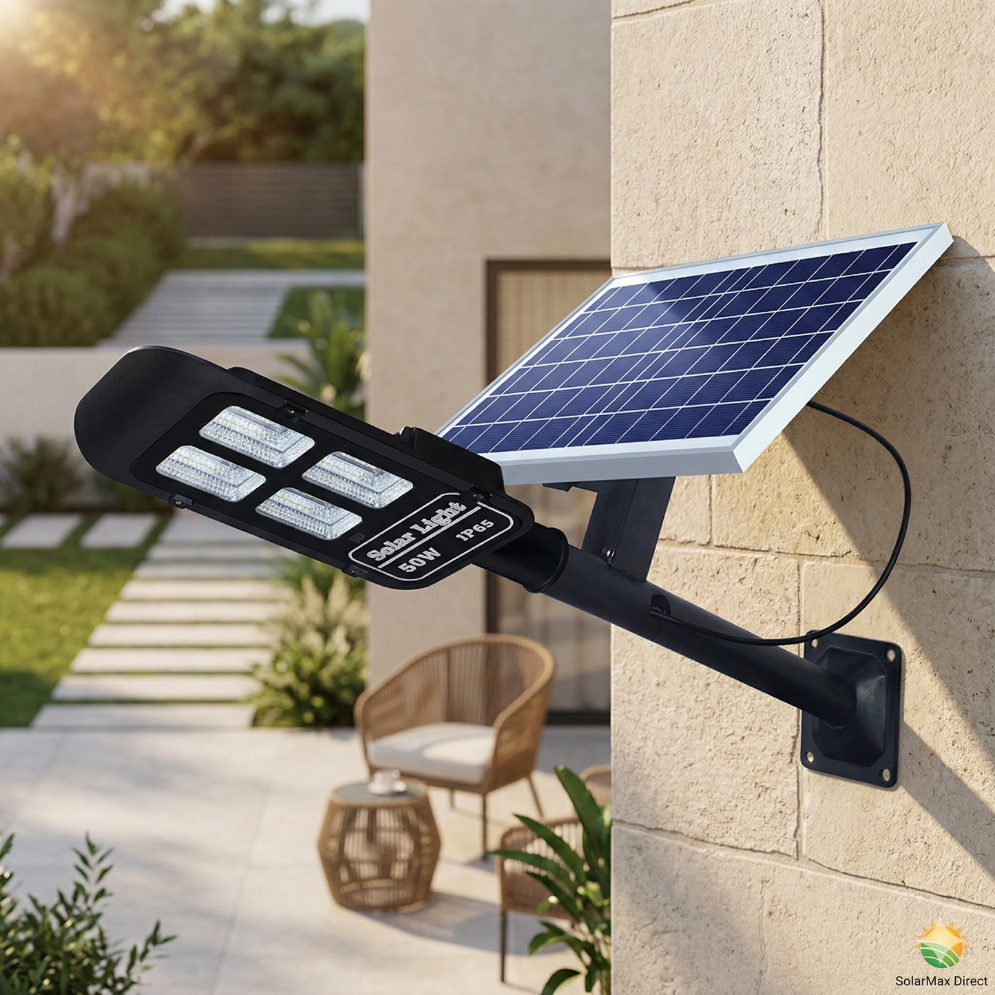 LAMPIONE STRADALE LED 50W PANNELLO SOLARE LUCE ESTERNO IP65 TELECOMANDO PALO