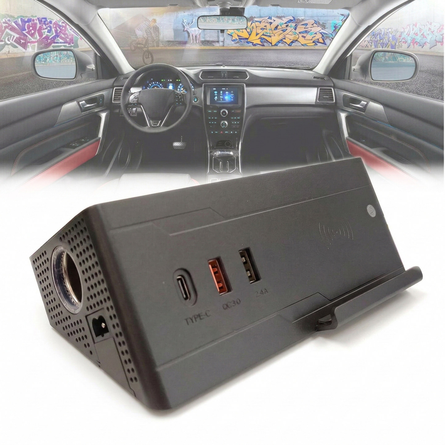 MULTIPRESA CARICABATTERIE DA AUTO ACCENDISIGARI USB WIRELESS STAZIONE RICARICA