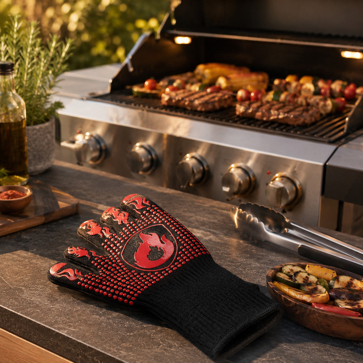 GANTS DE FOUR CUISINE ET BARBECUE IGNIFUGES RÉSISTANTS À LA CHALEUR JUSQU'À 800°
