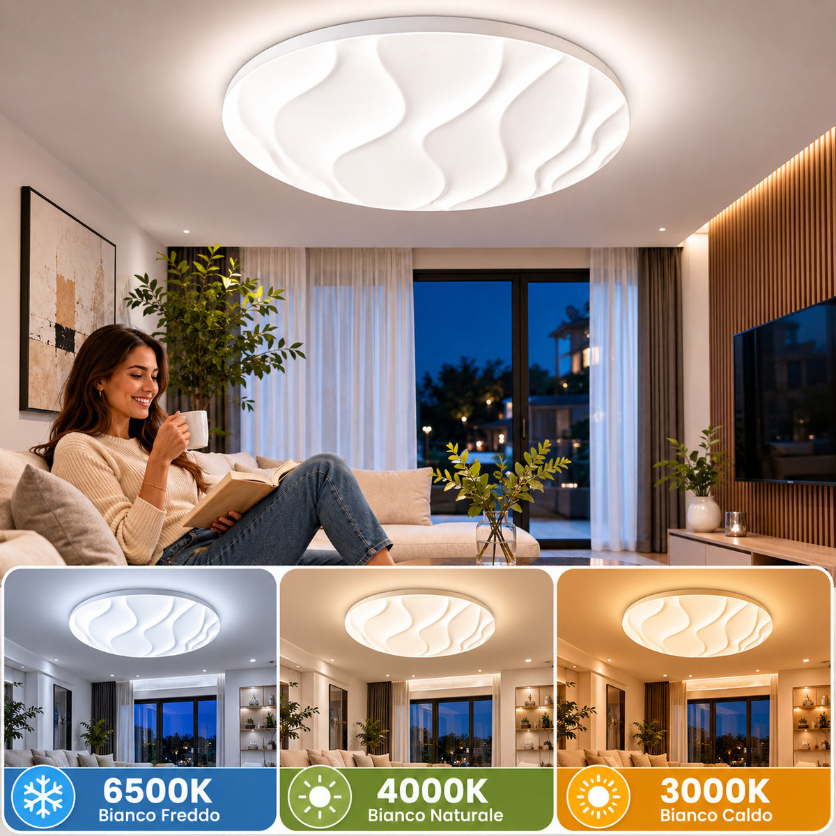 PLAFONIERA LED 45W 3CCT 38CM LAMPADA SOFFITTO LUCE 3000K 4000K 6500K ET-31731