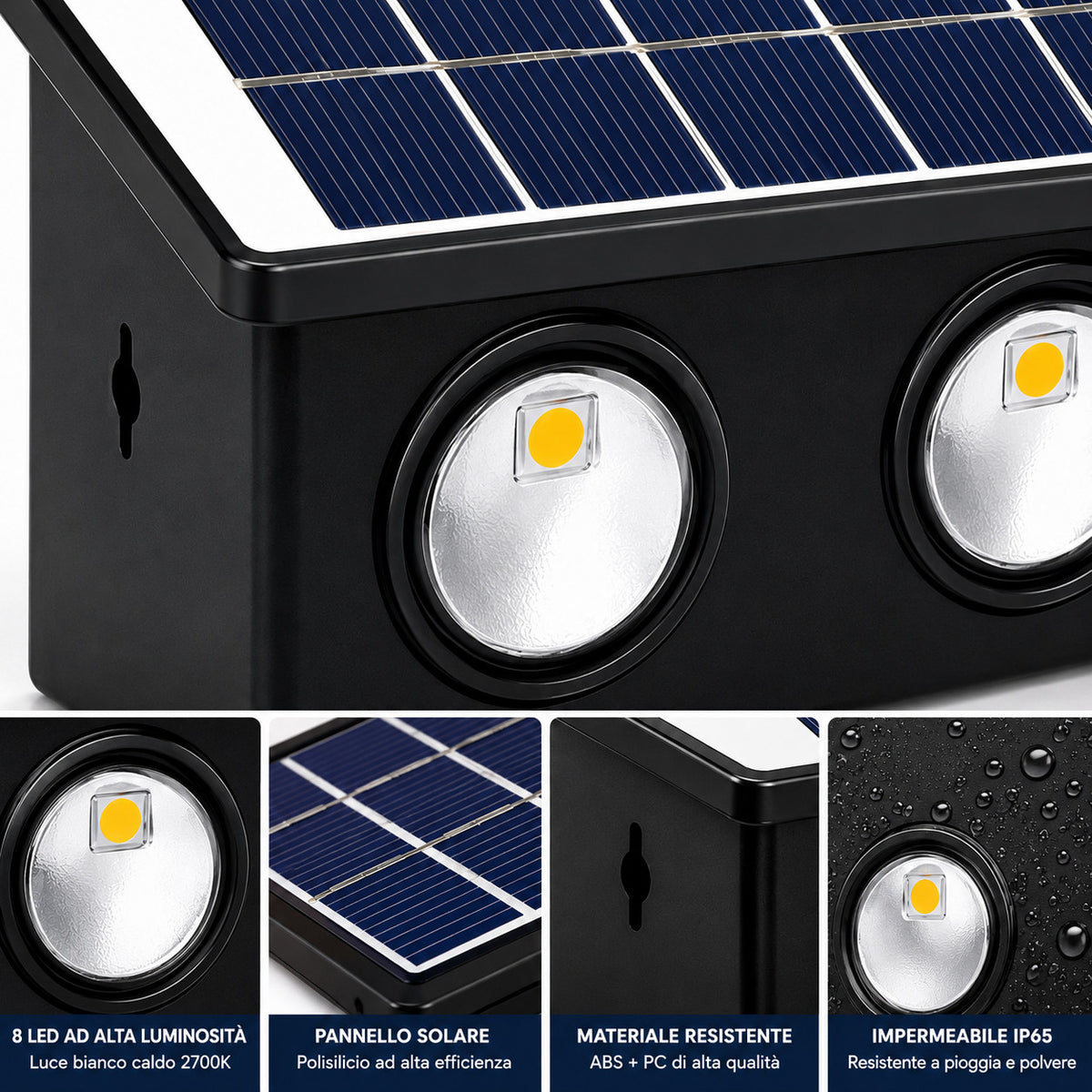 APPLIQUE LAMPE 8 LED MUR MURAL SOLAIRE IP65 BLANC CHAUD JARDIN TE-B0578*