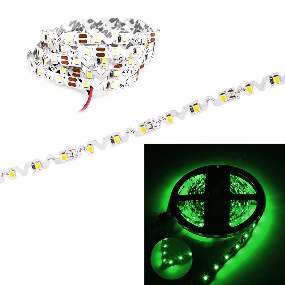 STRISCIA LED VERDE 5MT SMD 5730 ALTA LUMINOSITÀ 12V 15W BOBINA ADESIVA TE-B0489