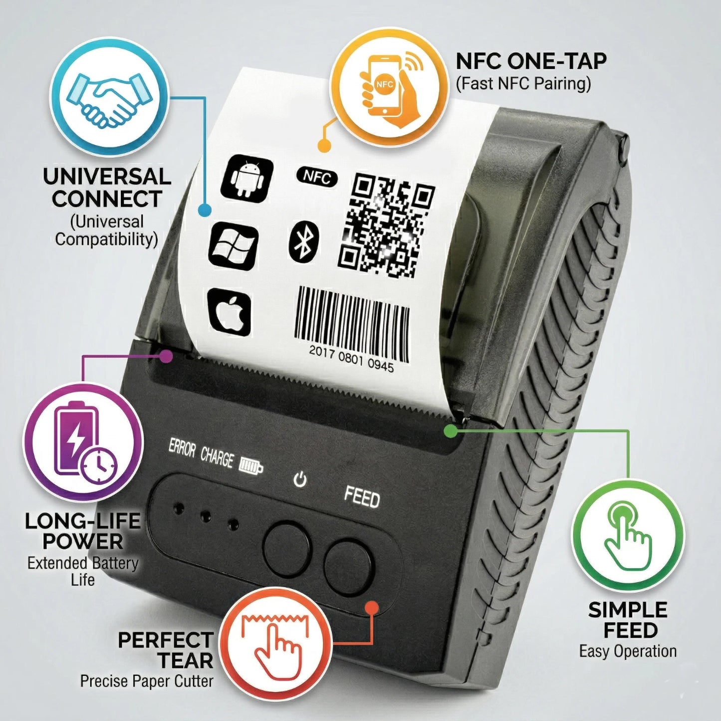 MINI STAMPANTE TERMICA PORTATILE BLUETOOTH WIRELESS 58MM RICEVUTE POS-2651014