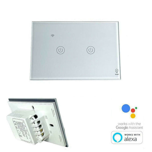 INTERRUTTORE LUCI SMART WIFI PARETE TOUCH ALEXA GOOGLE HOME SCATOLA 503 2 TASTI